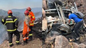 Homem morre carbonizado após carreta cair em ribanceira na Serra do Mangaval